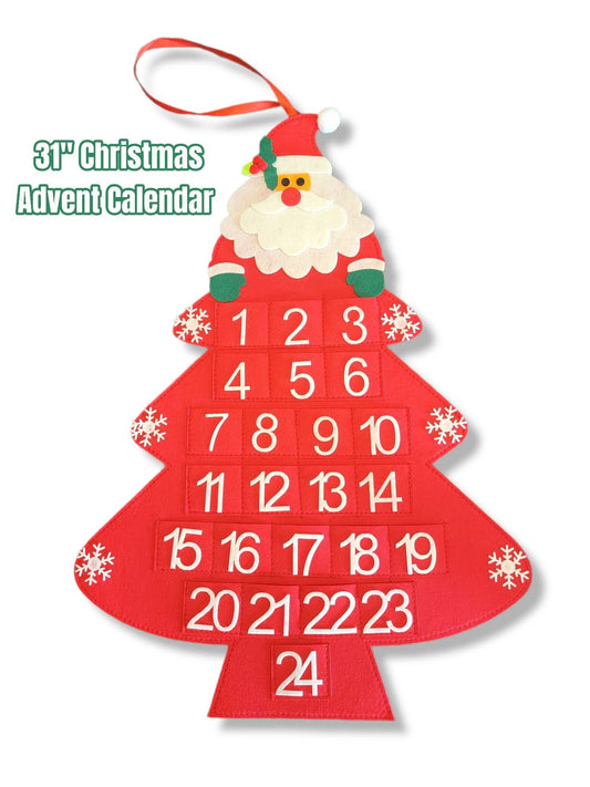 31" Tall Christmas Santa Tree Advent Calendar Countdown 'Til Christmas Calendar with Pockets