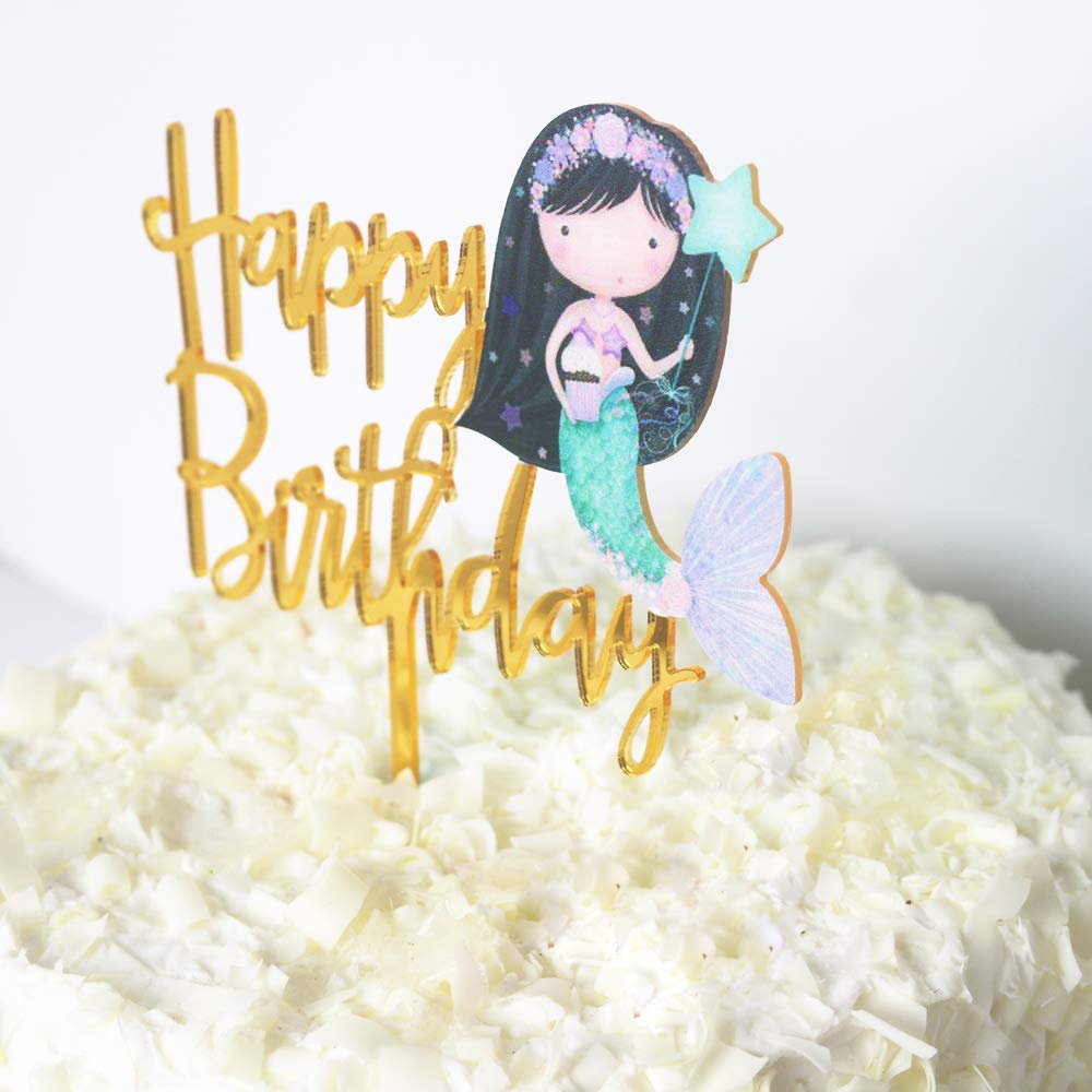 Festiko®Mermaid Cake Toppers, Dokuna Glitter Mermaid Theme Happy Birthday  Mermaid Cake Decorations with 2