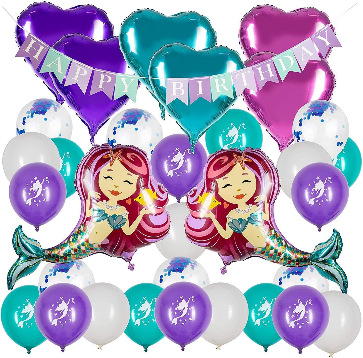 Pack of 2 Mermaid Mylar Foil Balloons - Large 38-inch Balloons - Birthday Mermaid-themed Backdrop Party Decorations