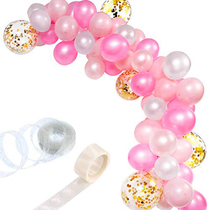 16FT Balloon Garland Arch Kit Pink White Confetti 100 Balloons 100 Glue Stickers