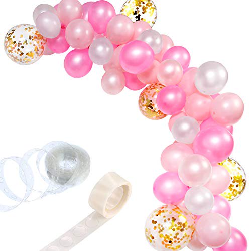 16FT Balloon Garland Arch Kit Pink White Confetti 100 Balloons 100 Glue Stickers