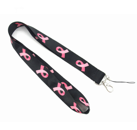 Breast Cancer Awareness Lanyard ID Badge Holder Keychain with Swivel Hook Metal Clasp Key Ring